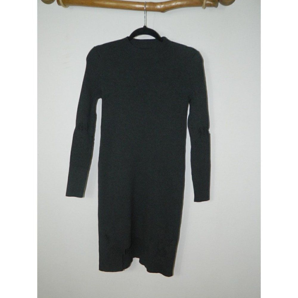 S. DEER/Concept Dress Sweater Gray Ribbed Distressed Dress Shark Bite Size Small